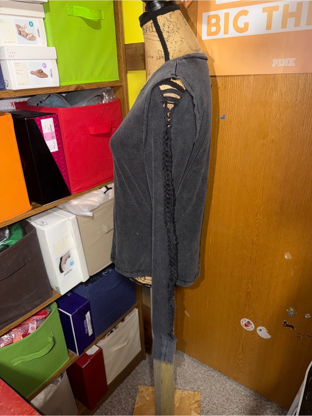 Washed Charcoal Long-Sleeve Crochet-Trim Top - Picture 6 of 12